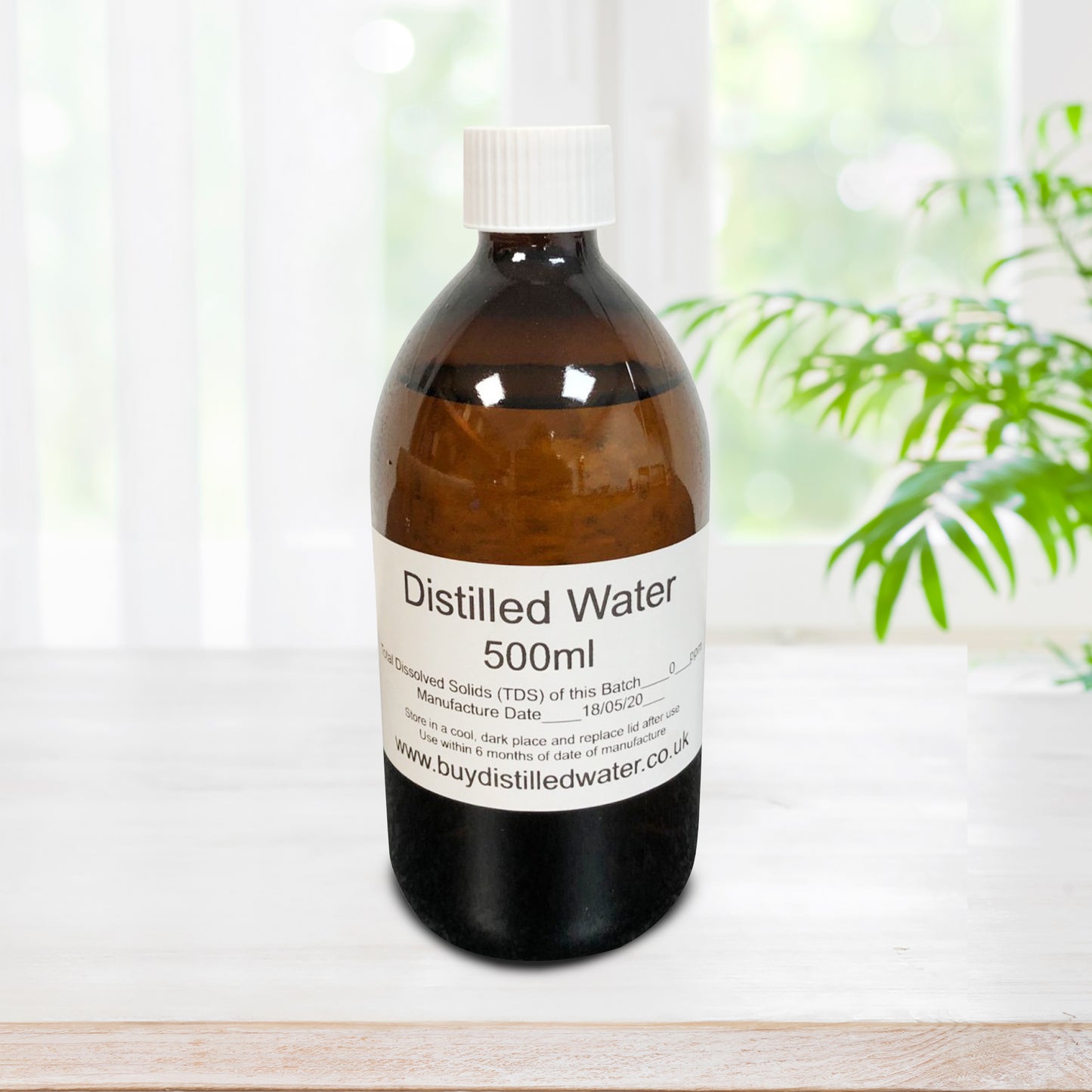 500ml Distilled Water in Amber Glass Bottle